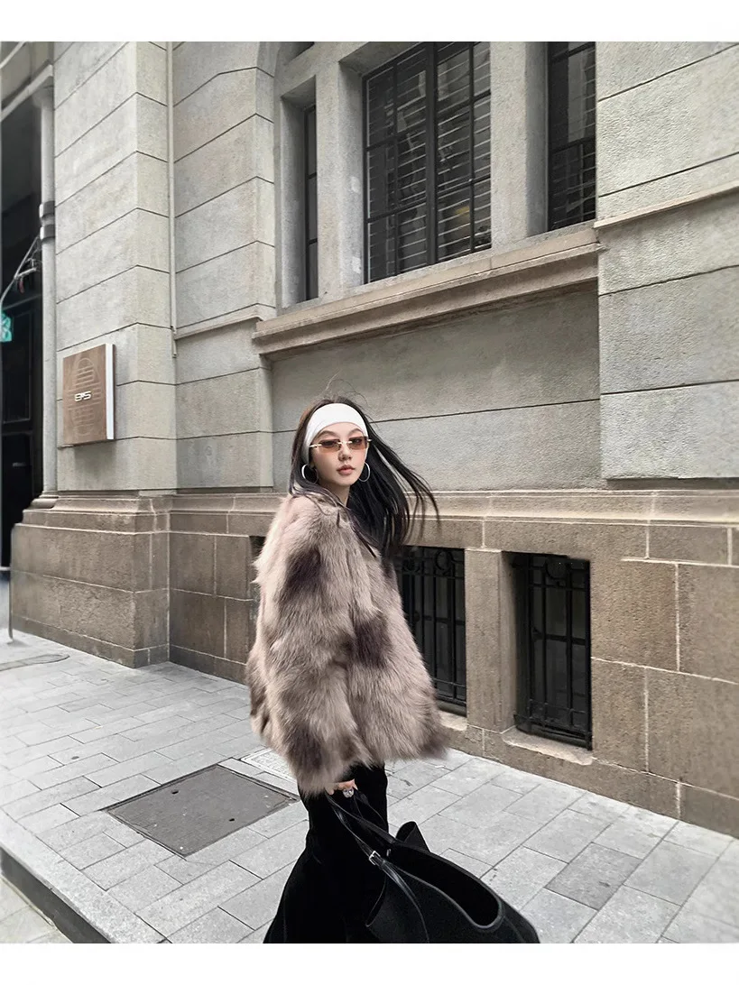 フェイクファーコート ロング丈 レディース コート ノーカラー クリスマス 若者向け ハイストリート 厚手 チンチラ柄 リボン付き ユニーク 手切り裾 トレンド