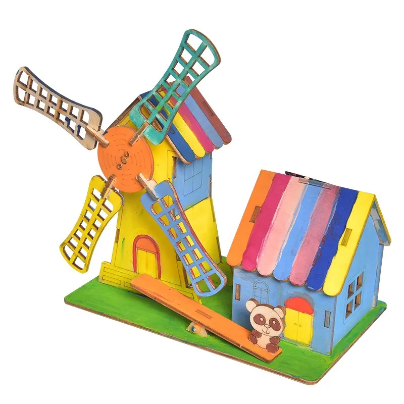 3D Puzzle Solar Windmill Toy Science Toy DIY Physics Educational Kit for Kid Model Solar Power Technology Experiment Stem Kit
