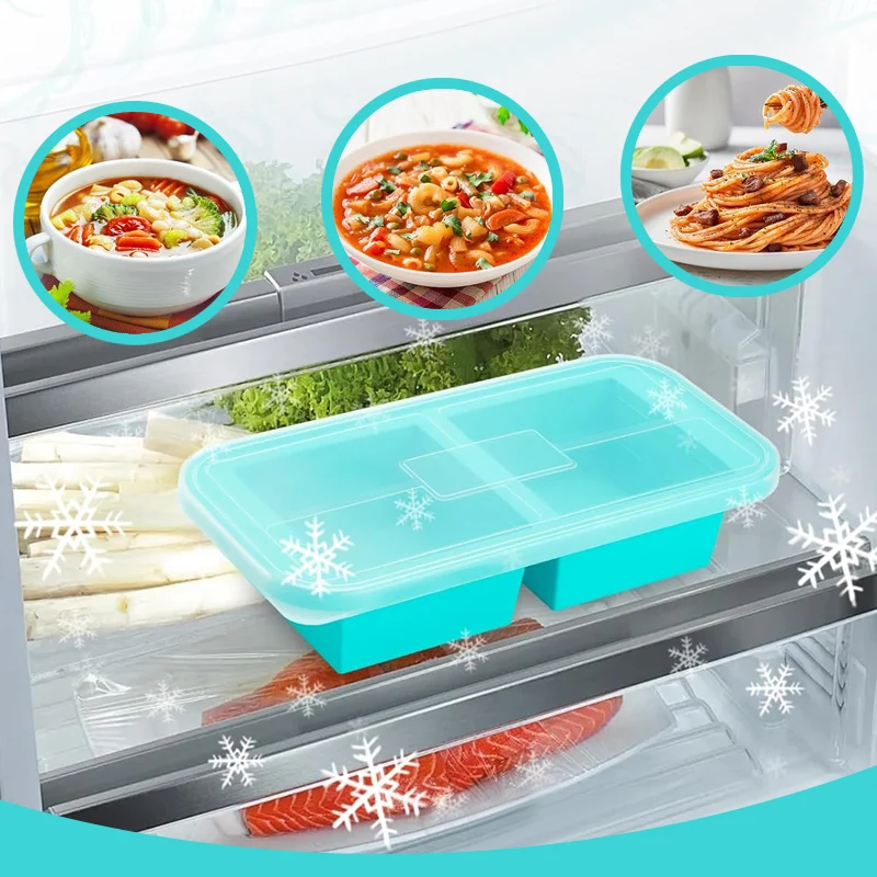 

2 Cup Silicone Freezer Tray with Lid Reusable Silicone Soup Freezer Molds for Freeze and Store Soup, Broth, Sauce, Leftovers