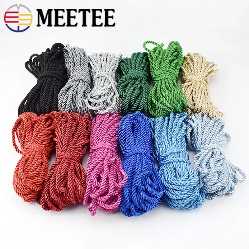 Meetee 10M 5mm 3 Shares Twisted Cotton Nylon Cords Colorful DIY Craft Braided Decoration Rope Drawstring Belt Accessories AP477