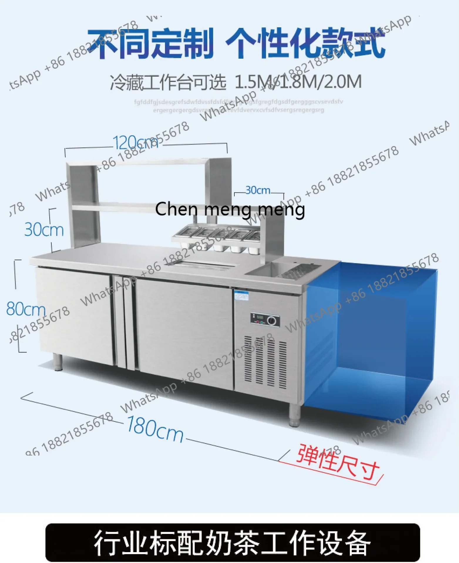 Water Bar Operation Table Milk Tea Shop Equipment Full Set Stainless Steel Beverage Water Bar Refrigerated Cabinet