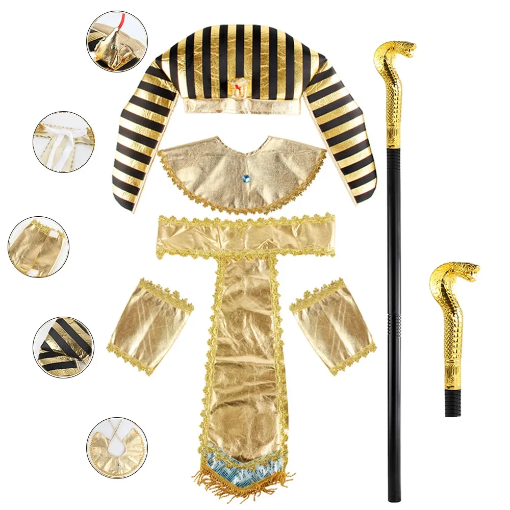 Cosplay Egyptian Costume Accessories Golden Pharaoh King Hat Cleopatra Snake-shaped Hat with Scepter Halloween Cosplay Props Set