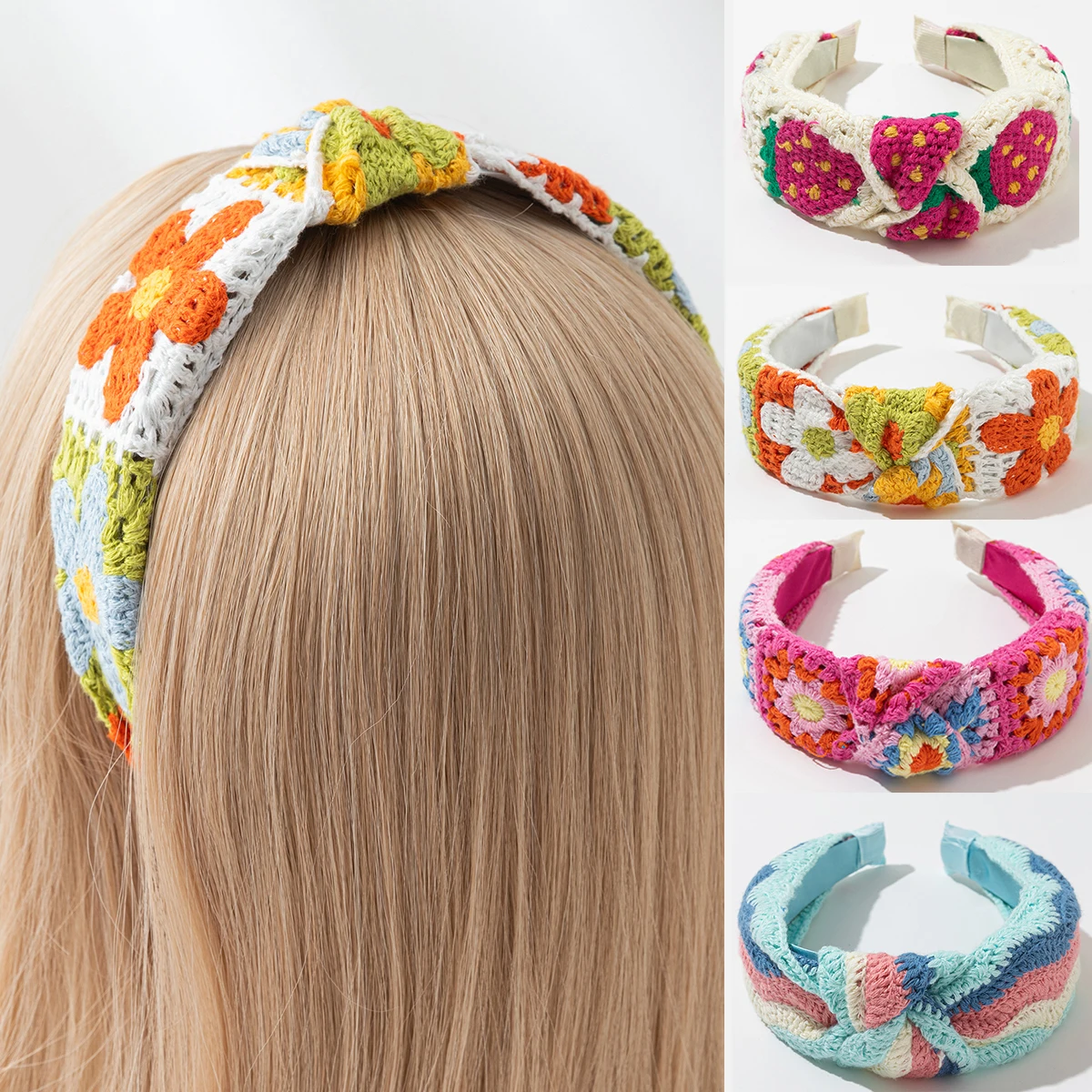 

Женская вязаная крючком цветочная ткань для свежего и элегантного прически для ежедневного использования