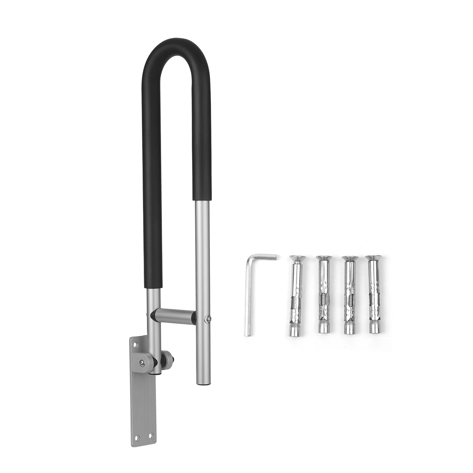Aluminum Alloy Toilet Handrail Anti-Fall / Anti-Slip Bathroom Handrail Flip-Up Safety Handrail Screw-In Safety Grab Bar Handle
