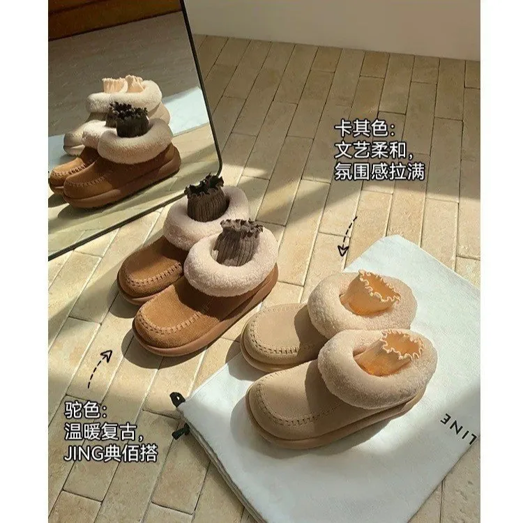 النساء أحذية الثلوج شتاء دافئ أفخم لينة وحيد مقاوم للماء الرجال في الهواء الطلق أحذية منصة المضادة للانزلاق عادية شقة الكاحل فراء الأحذية #3
