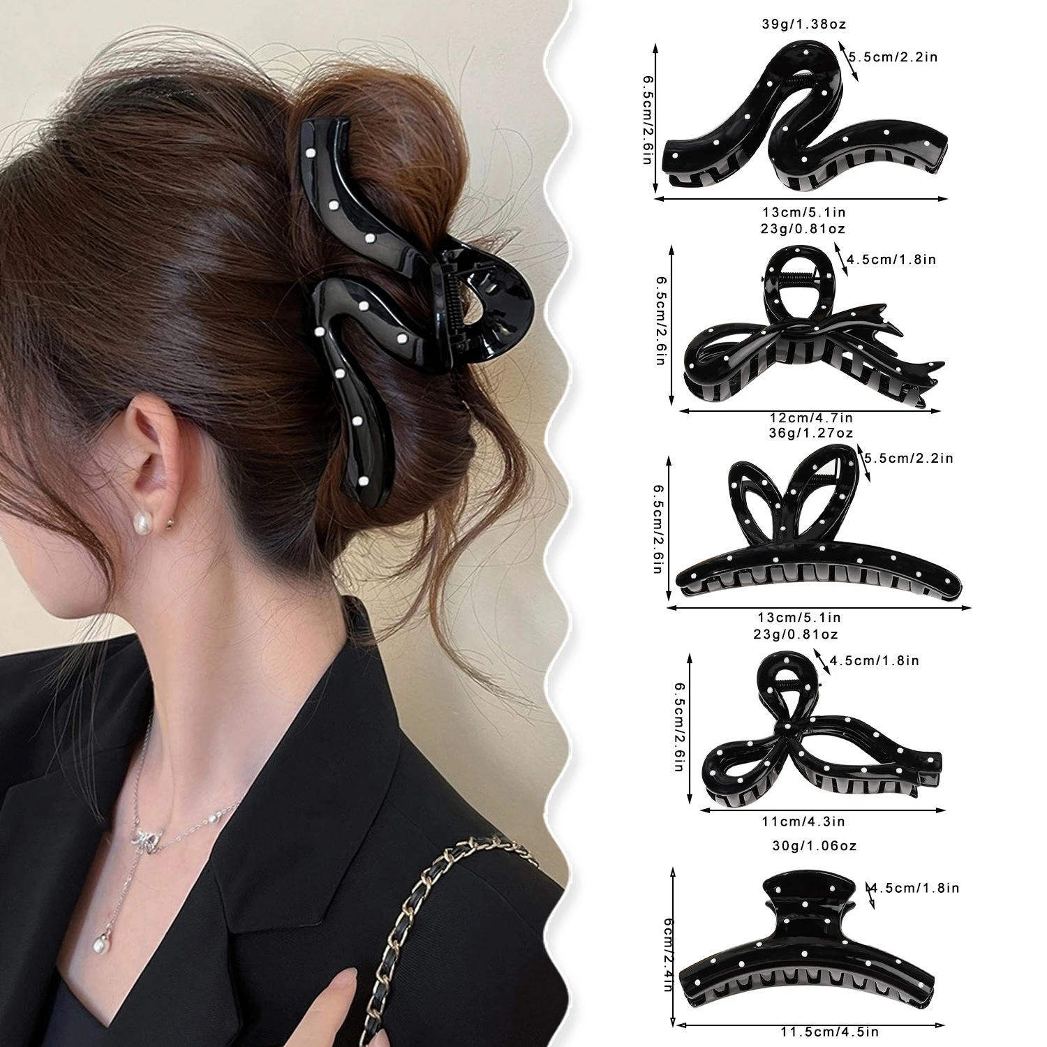 Black White Polka Dot Hair Claw Women Exquisite Bow Crab Hair Pins Korean Fashion Acrylic Hair Clamp Trendy Party Head Heawear