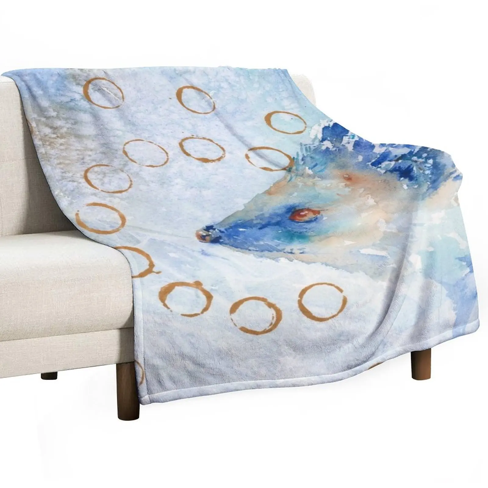 

Blue Hedgehog with Gold Rings Watercolor Painting Throw Blanket Picnic Comforter blankets and throws christmas gifts Blankets