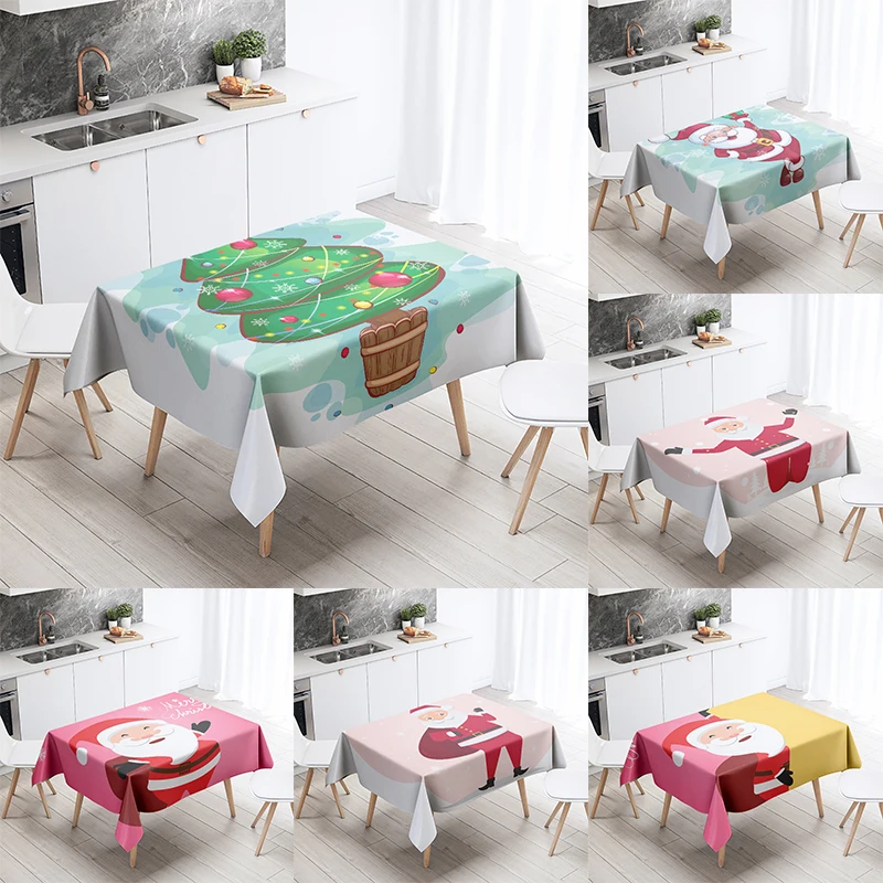 

Merry Christmas Decoration Waterproof Tablecloth Santa Claus Snowman Table New Year Home