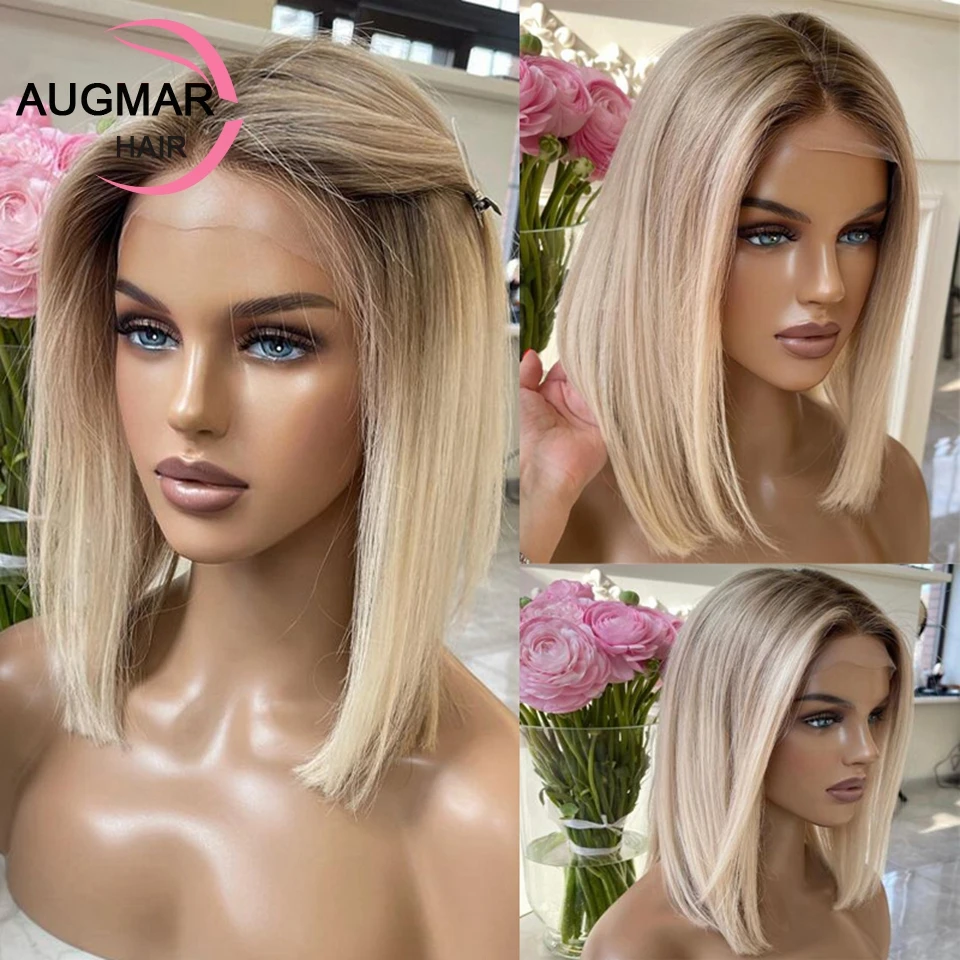 

Glueless 13x4 Short Blonde Highlight Wig Human Hair 13x6 HD Lace Frontal Wig Transparent Straight Bob Lace Front Wigs For Women