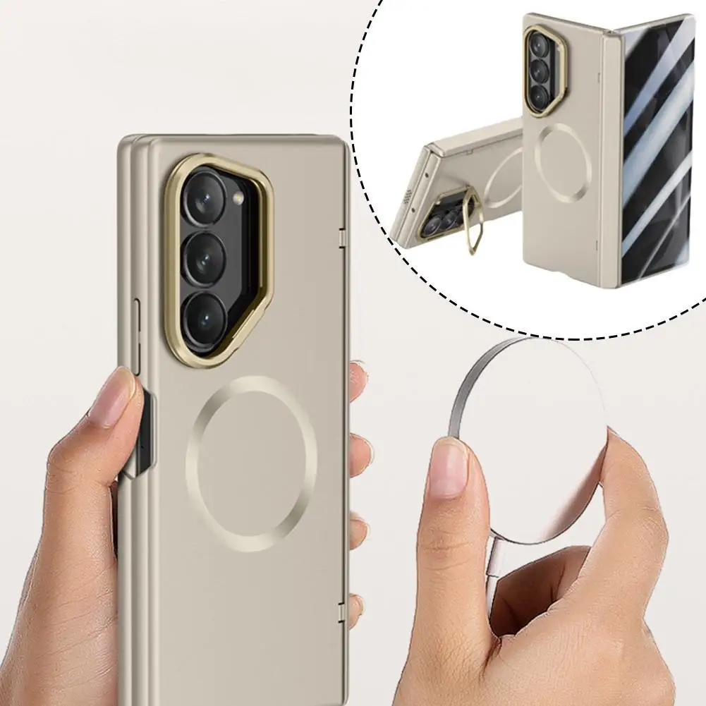 For Samsung Galaxy Z Fold 6 Spring Hinge Bracket Cover Screen Privacy Glass Magnetic Protection Case Tempered Film K7M1
