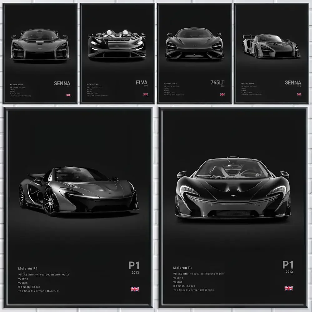 Black M-McLaren Supercar SENNA Poster Room Wall Art Decor Waterproof Stickers For Home Bar Bedroom Decoration