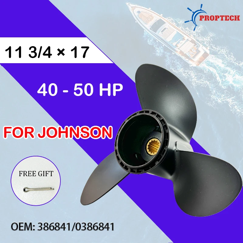 

For Evinrude Johnson 40-50HP 386841 Aluminum Alloy 11 3/4 x 17 Outboard Propeller 3 Blades 13 Spline Tooth Black Marine Motor