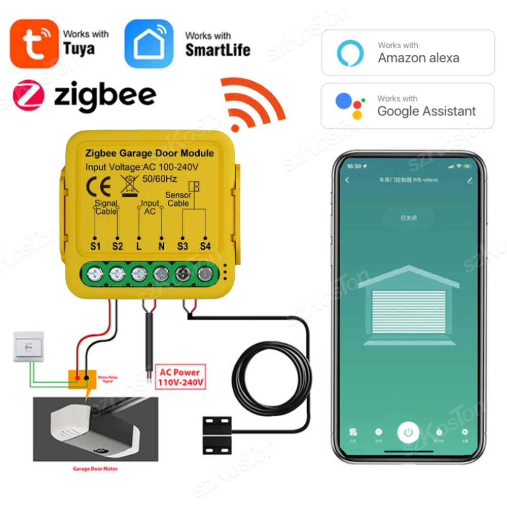 

Tuya ZigBee Garage Door Opener Controller Smart Garage Door Voice Remote Control Switch Works with Alexa Google Home Smart Life