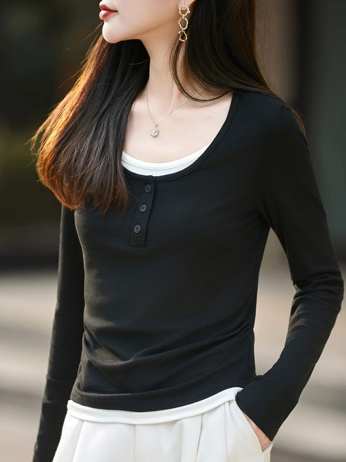 

Женский базовый слой Long Sve Fce на подкладке irt Color Blo, теплая внутренняя одежда, повседневный облегающий вязаный свитер, модный базовый слой...