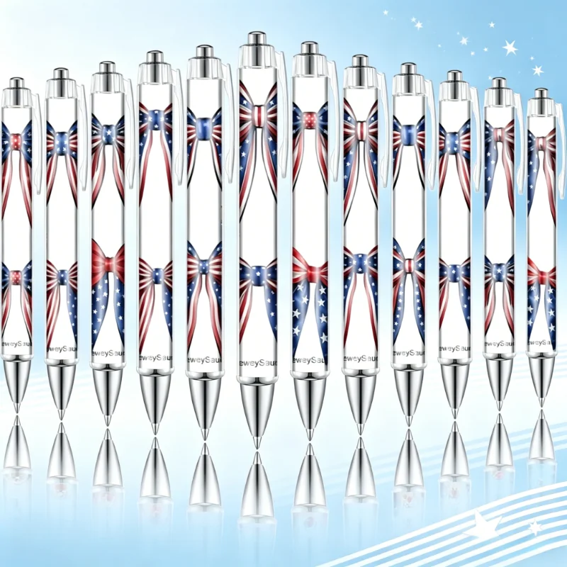 

12PCS American Flag Star Stripe & Bow Ballpoint Pens, Creative Office Stationery & Writing Gifts, Random Styles
