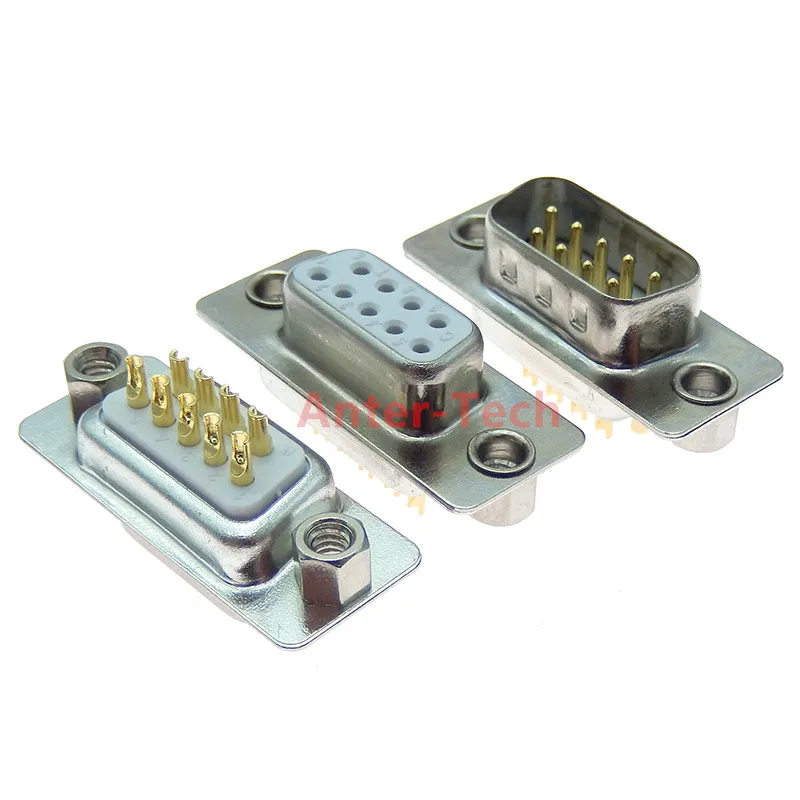 1PCS 3U Gold Plated Solid  DB9 MALE with set screw FEMALE Mount serial port CONNECTOR Solder Type D-Sub RS232 COM  9pin Adapter