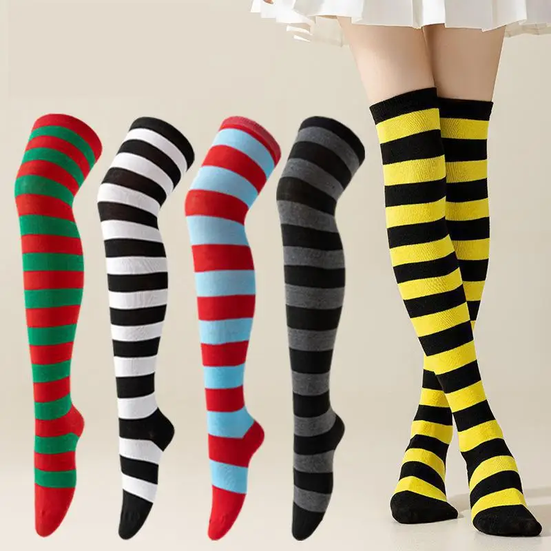 1 Pair Of Stylish Knee Length Jk Socks Ladies Striped Socks High Socks Girls Thigh Socks Multi-color Striped Cute Socks