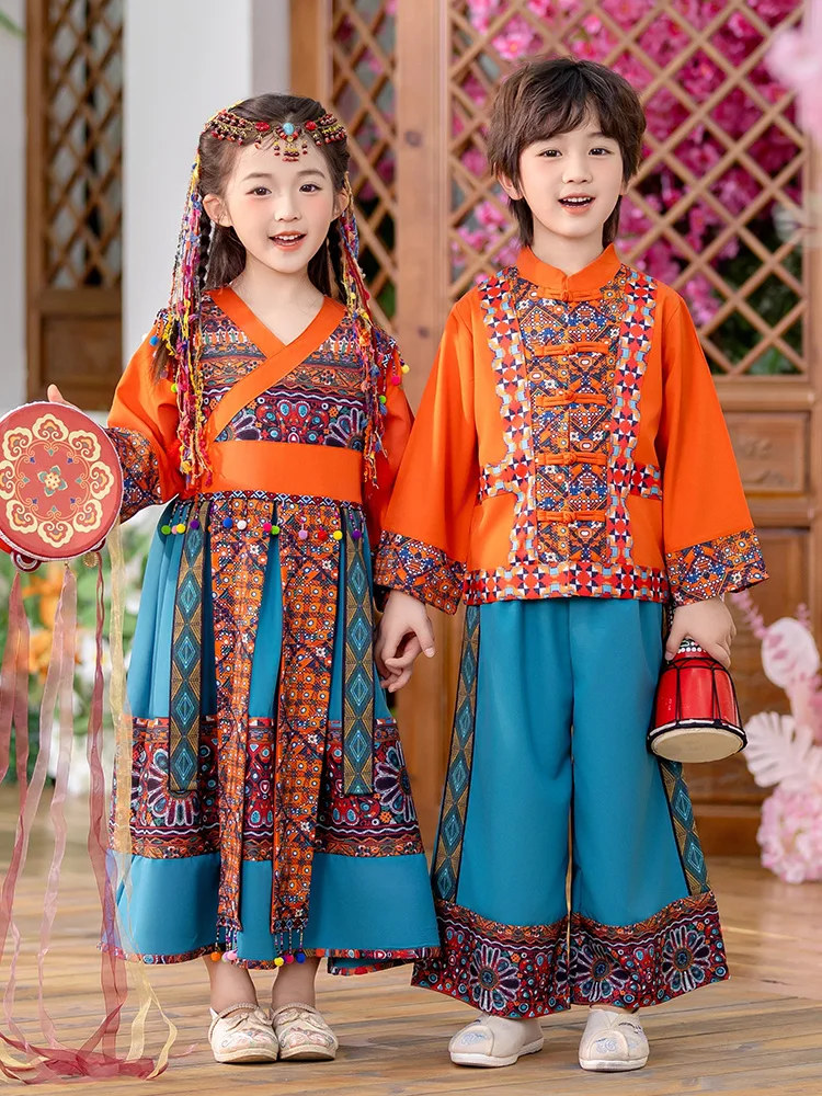 Trajes de Dança Hanfu para Crianças, Fantasias Étnicas para Meninos e Meninas, Roupas de Palco Nacional para Apresentações In...