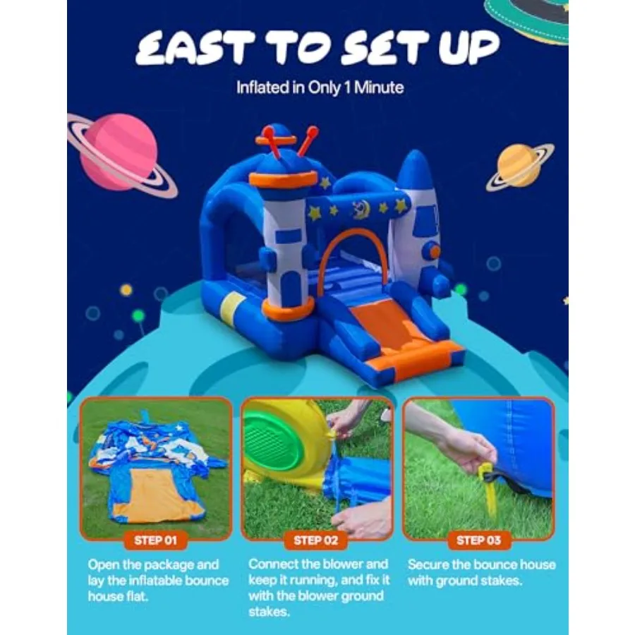 Springhuis Opblaasbaar boekethuis voor 36 personen met basketbalring Springgebied en glijbaan Opblaasbaar springkasteel op ruimte met A