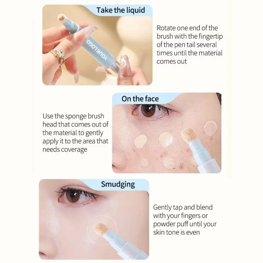 Pluma correctora de cabeza de felpa suave, 3 colores, detalle que cubre ojeras, incluso el tono de la piel, brillo, Control de aceite, base, sujeción facial