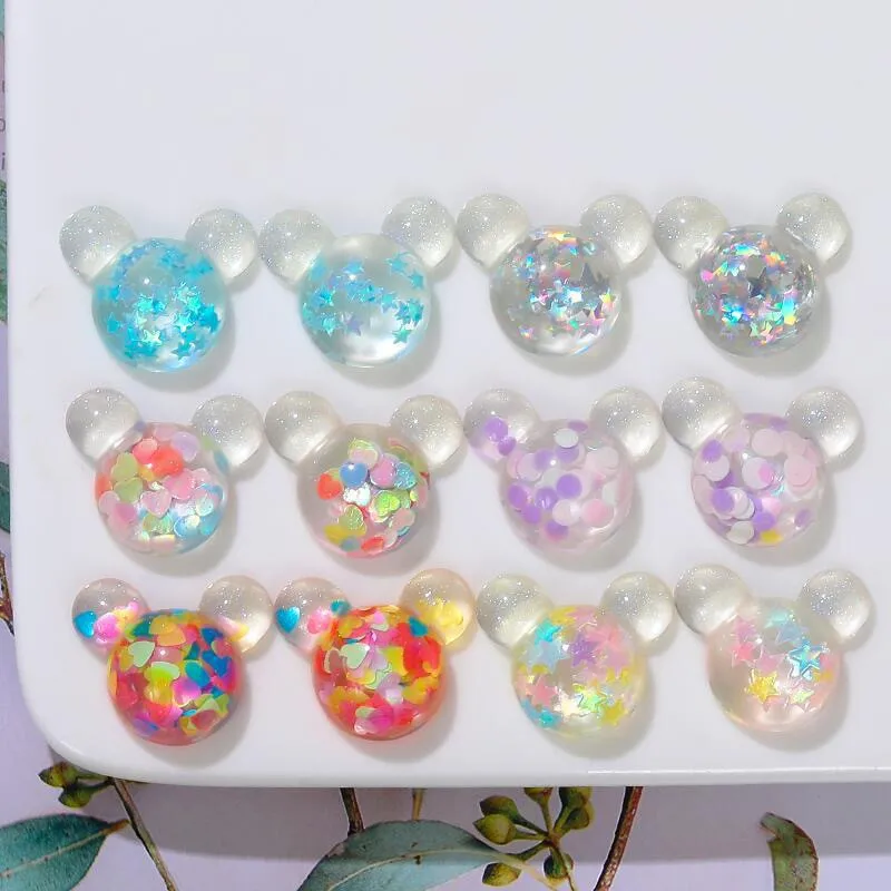 Wholesale 50pcs/lot color Sequins core animals cartoon mouse heads shape resin cabochon beads diy jewelry garment/hair accessory