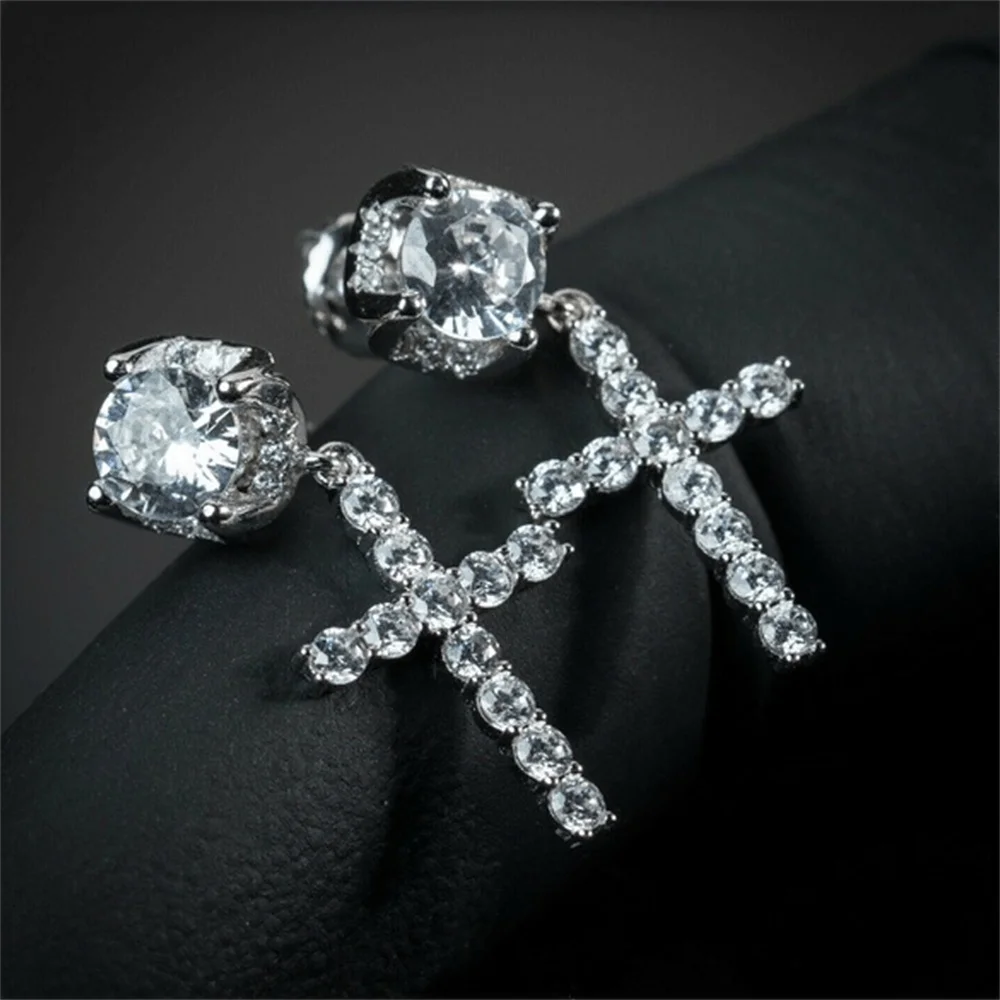 Chic Cross Zircon Earrings for Men Women Retro Rhinestone Hip Hop Cross Ear Studs Jewelry Accessories Gifts Cool Things