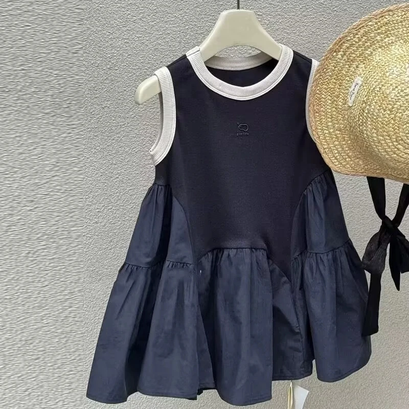Girls' Dress Summer Style Temperament Patchwork Vest Dress Thin Fashionable Kids Clothes Versatile Sleeveless Children's Dress