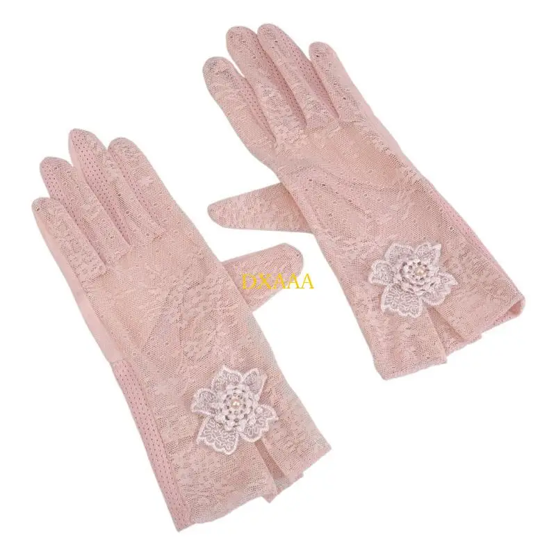 DXAA Elegant Women Ultra-Thin Wrist Length Summer Driving Cycling Sunscreen Gloves Female Anti-UV Elasticity Lace Mesh Gloves