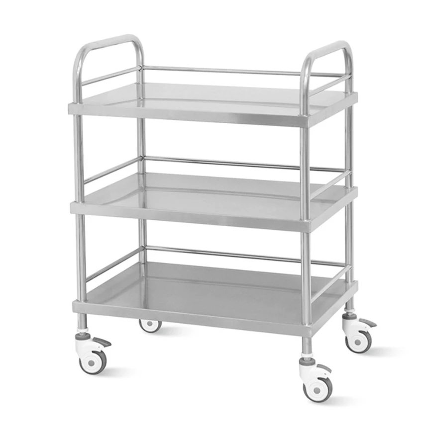 YFQ-T35 Customized 3-Tier Stainless Steel 304 Medical Trolley With Bucket For Hospitals