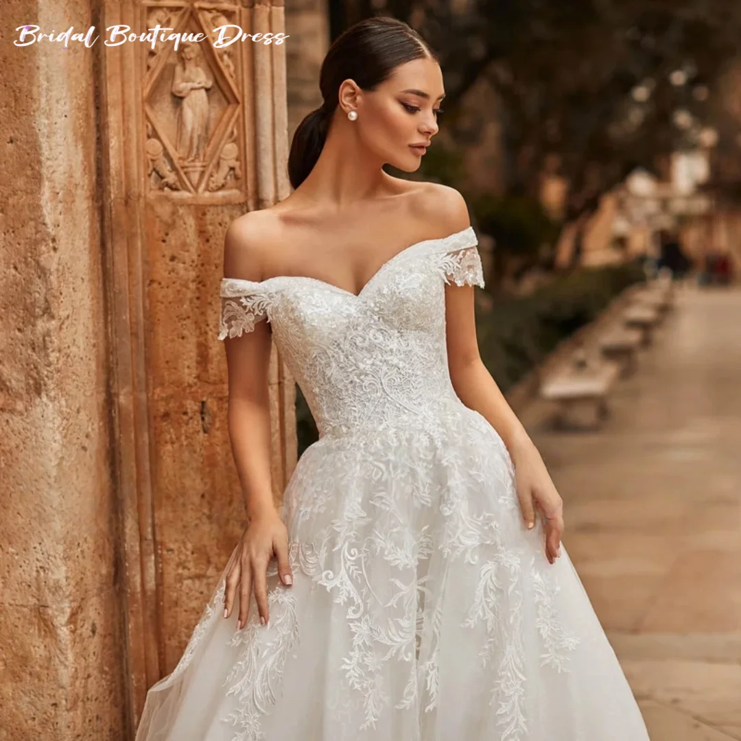 

Элегантное бальное платье по индивидуальному заказу, свадебные платья с вырезом лодочкой и длинными рукавами, кружевные свадебные платья с аппликацией для невесты, Vestido De Noiva