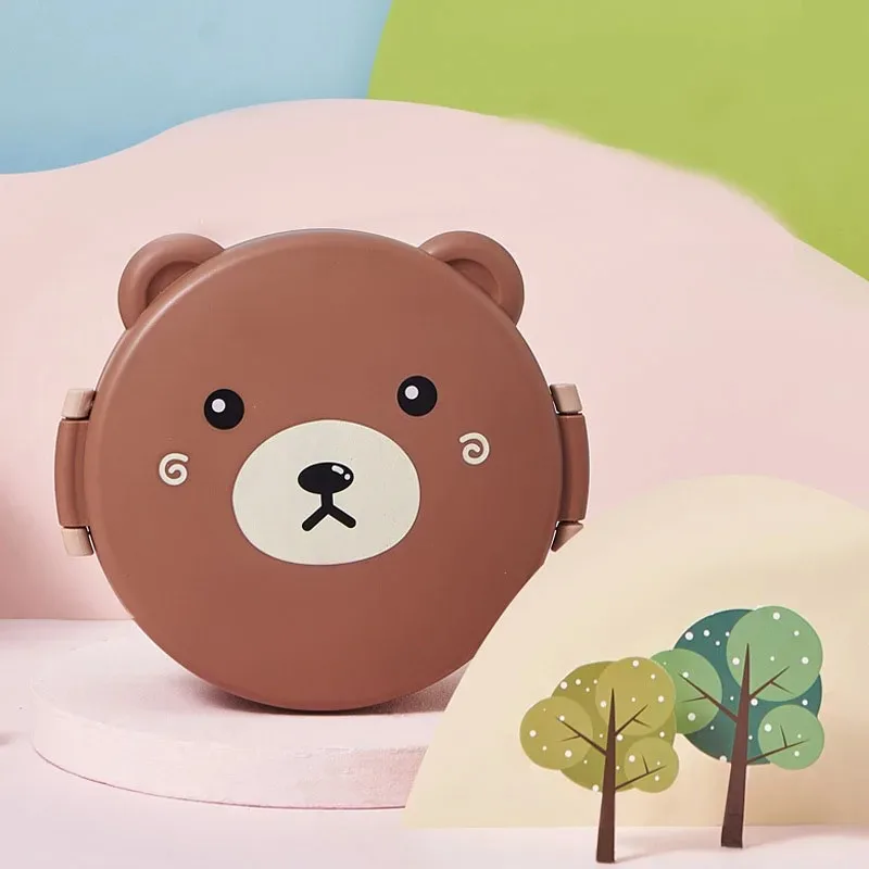 구획이있는 귀여운 곰 도시락 상자 뚜껑이있는 점심 식품 용기 Almacenamiento Cocina 어린이 학교를위한 휴대용 도시락 상자