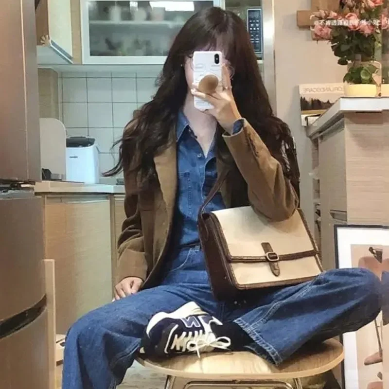 Autumn Women Solid Color Blazer Outwear Female Long Sleeves Corduroy Suit Coat  Ladies Single Breasted Buckle Tops Jacket