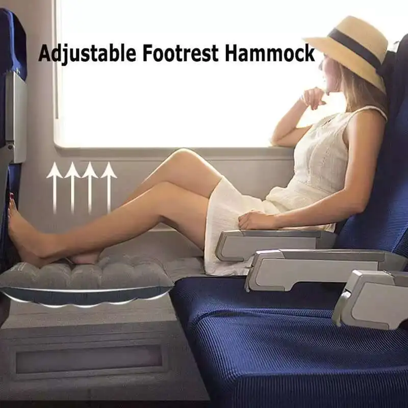 

Adjustable Footrest Hammock Travel Pillow with Inflatable Seat Cover Planes Buses Flight Sleeping Resting Pillow Foot Rest Pad