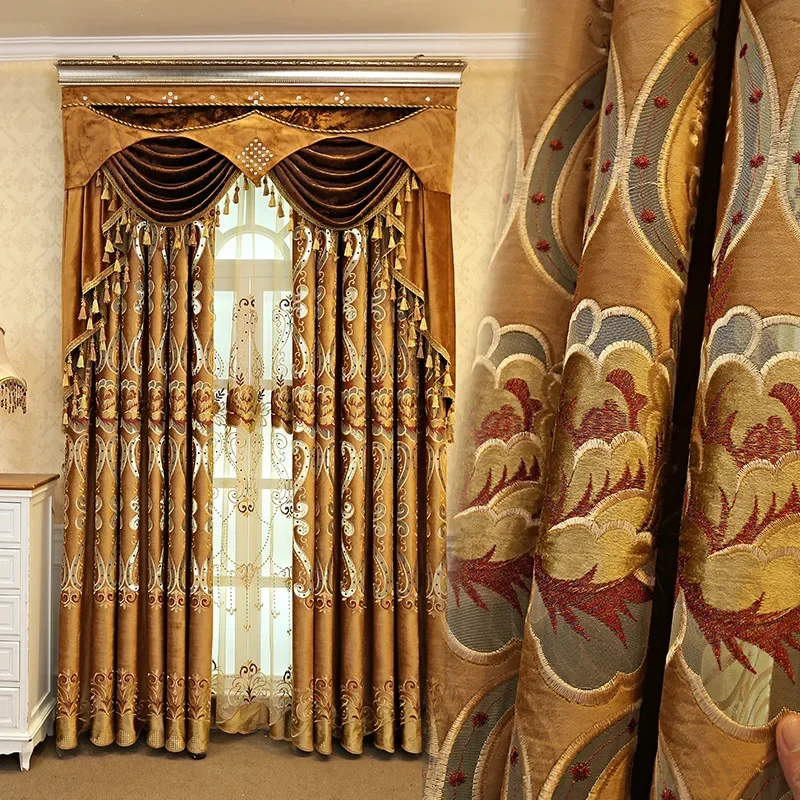 Curtains for Living Room Dining Bedroom European-style Embroidery High Shading Landing Simple Retro Modern Palace windows door