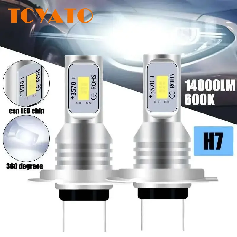 TCYATO 2PCS H4 9003 H7 T7 LED Headlight Bulb Kit High and Low Beam 160W 40000LM Super White 6000K