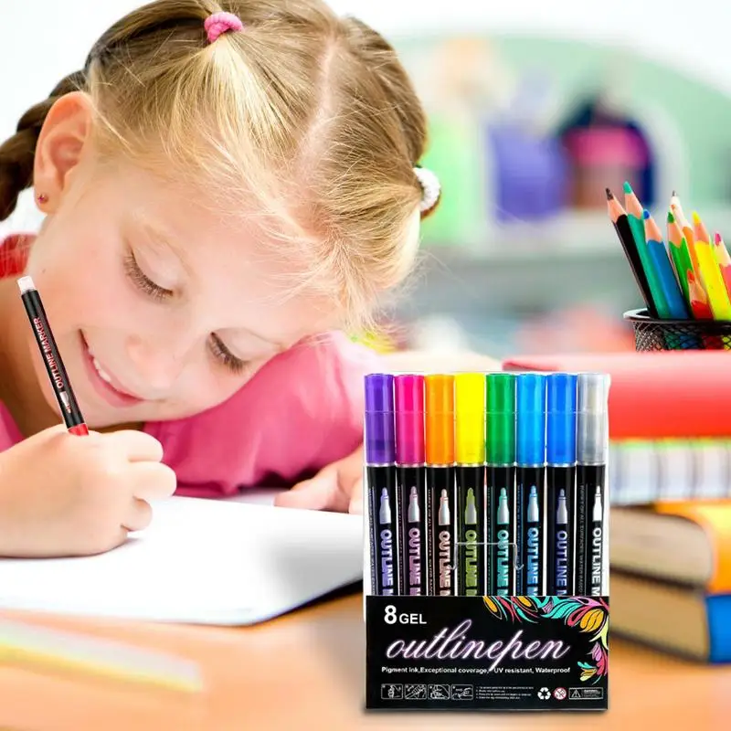 Coloring Graffiti Pens Double-Lines Shimmer Doodle Markers Shimmer Drawing Highlighter Pens For Crafts Scrapbooks Photo Albums