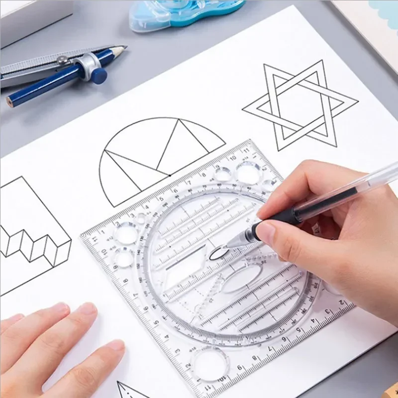 مسطرة رسم متعددة الوظائف تعلم الفن مثلث أداة قياس دائرة رسم مسطرة دوارة Kawaii اللوازم المدرسية