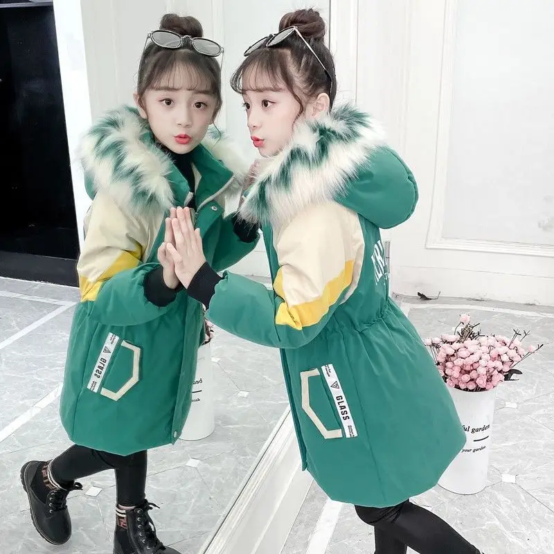 Girls Down Cotton Coat Jacket Outerwear 2022 Graceful Warm Plus Thicken Velvet Winter Autumn Children's Clothing