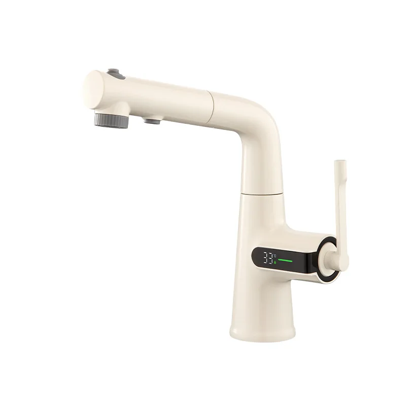 

Digital display lifting pull-out faucet, bathroom water outlet rotating copper hot and cold basin