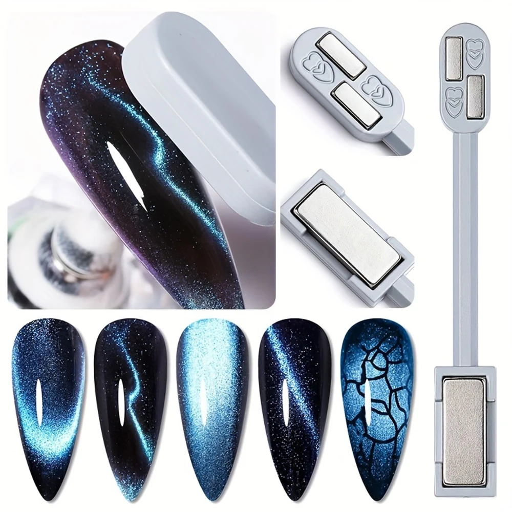 1/2Pcs Cat Eye Magnet Set for Nail Art - French Tip Heart & Flower Design Strong Magnetic Wand for Gel Polish Manicure DIY