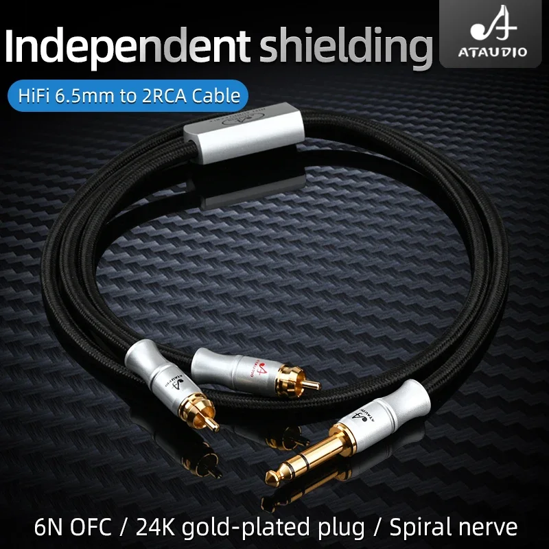 HiFi 6.5mm to 2RCA Cable 6N OFC Spiral Nerve Independent Shielding 6.5mm TRS Jack to 2RCA Male Cable for Mixer Amplifier