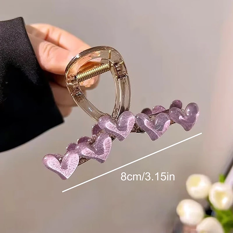 1PC Elegant Jelly Heart Hair Claw Clip Acrylic Non Slip Strong Shark Hair Jaw Grab For Women Girls Summer Headdress Accessories