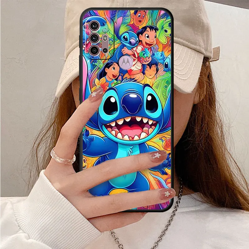 Case For Motorola G60 G52 G30 G53 Edge 40 G72 G22 G71 G51 G31 G32 30 Neo One Fusion 20 Black Phone Cover Cartoon Disney Stitch