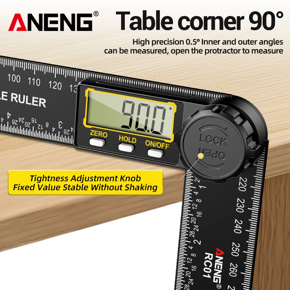 ANENG RC01 2-in-1 Digital Angle Ruler Electronic Protractor Inclinometer Goniometer Angle Finder Measuring Woodworking Home Tool