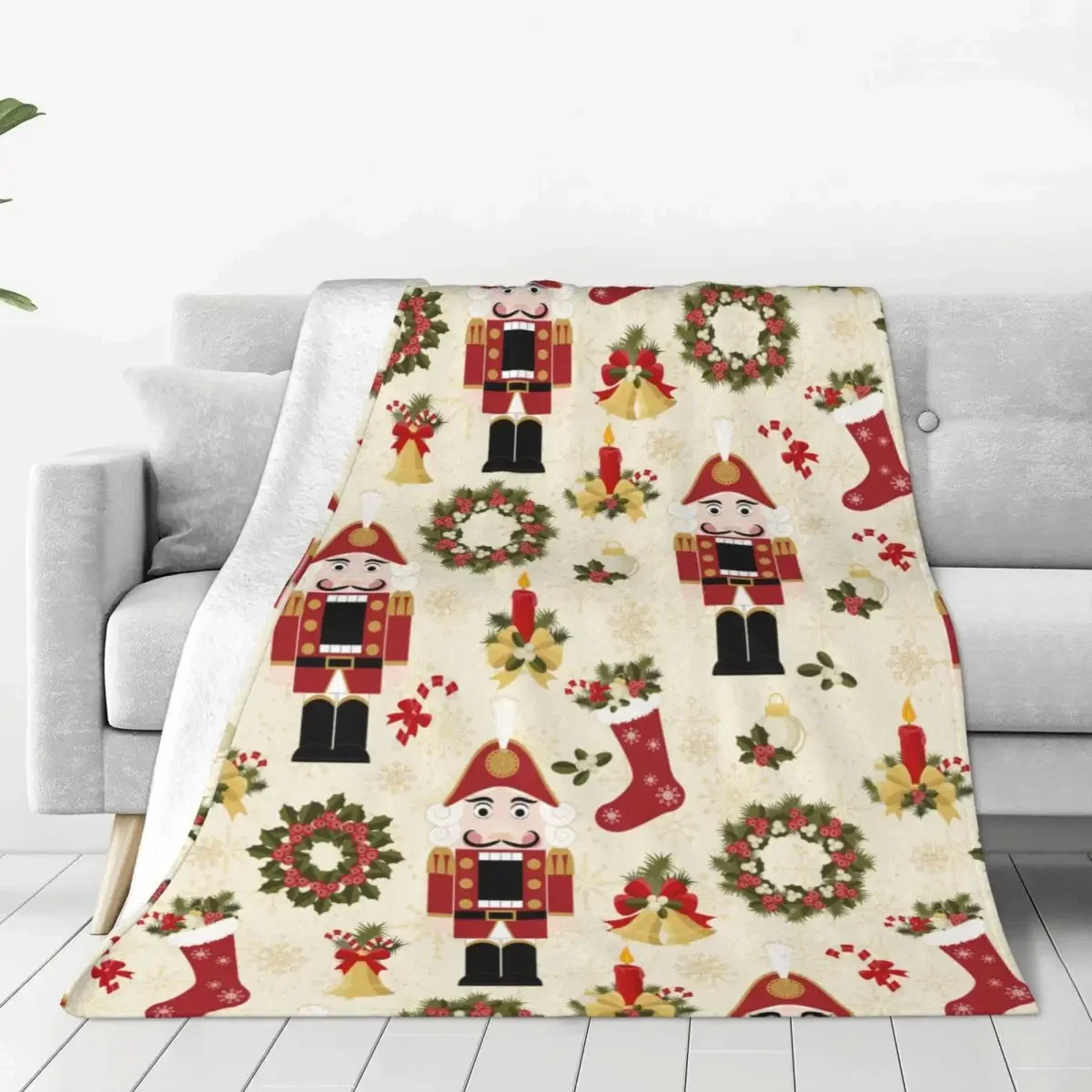 Nutcracker New Year Blanket Christmas Tree Fleece Throw Blanket Summer Air Conditioning Portable Soft Warm Bedsprea