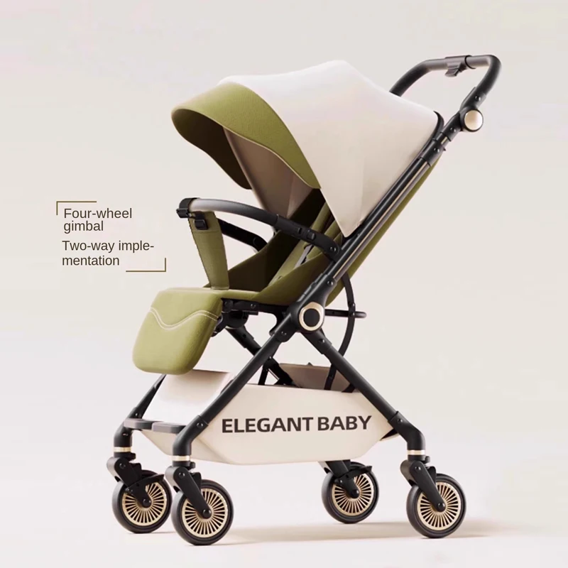 

High-View Stroller with Reversible Handlebar, 360° Shock Absorption Four Wheels, Lightweight, Foldable, Spine Support Cushion