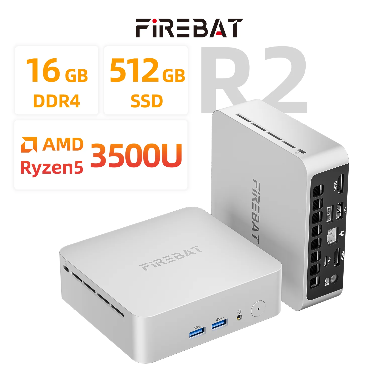 FIREBAT R2 كمبيوتر صغير AMD Ryzen 5 3500U (Beats N150/N97) 16GB RAM 512GB SSD أجهزة كمبيوتر مكتبية صغيرة WIFI6 BT5.2 شاشة مزدوجة 4k #1