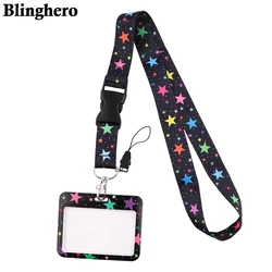 CB637 Colorful Star Lanyard Credit Card ID Holder Badge Student Women Travel Bank Bus Business Card Cover Badge