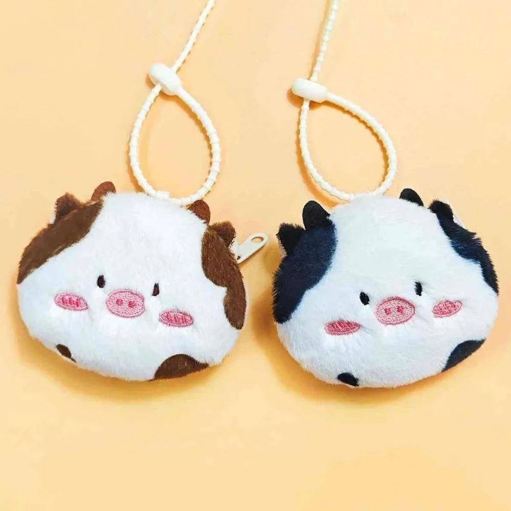 Sac à clés en peluche de vache, sac pour écouteurs, pendentif Animal en peluche, porte-monnaie raton laveur, portefeuille Portable en peluche, pendentif pour femmes et filles