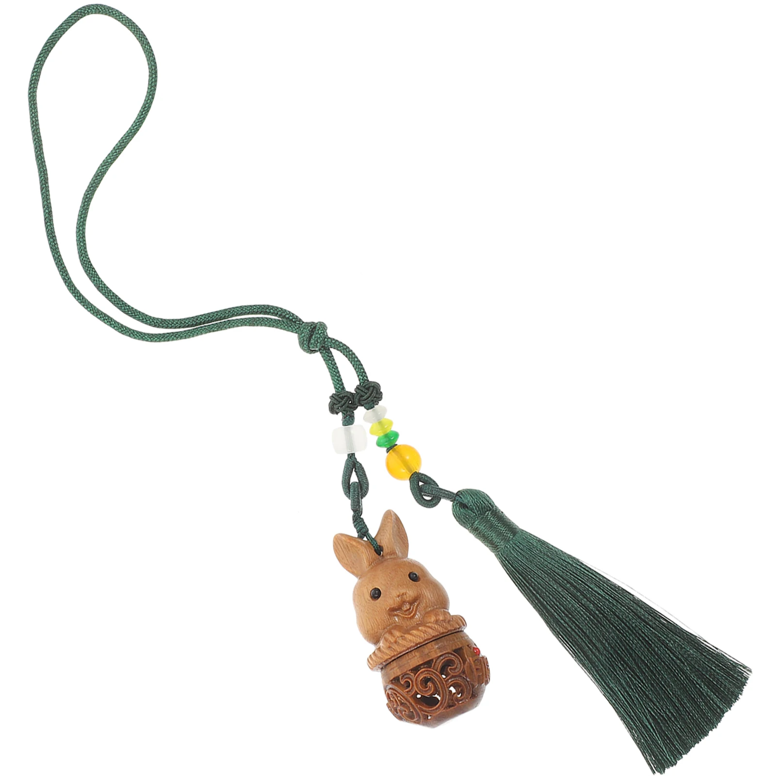 

Wooden Carved Rabbit Diffuser Pendant Cute Expandable Bead Tassel Decor Phone Hanging Charm Keychain Strap Accessories